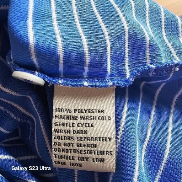 Donald Ross mens Sz M blue white striped golf polo shirt logo print - Picture 8 of 8